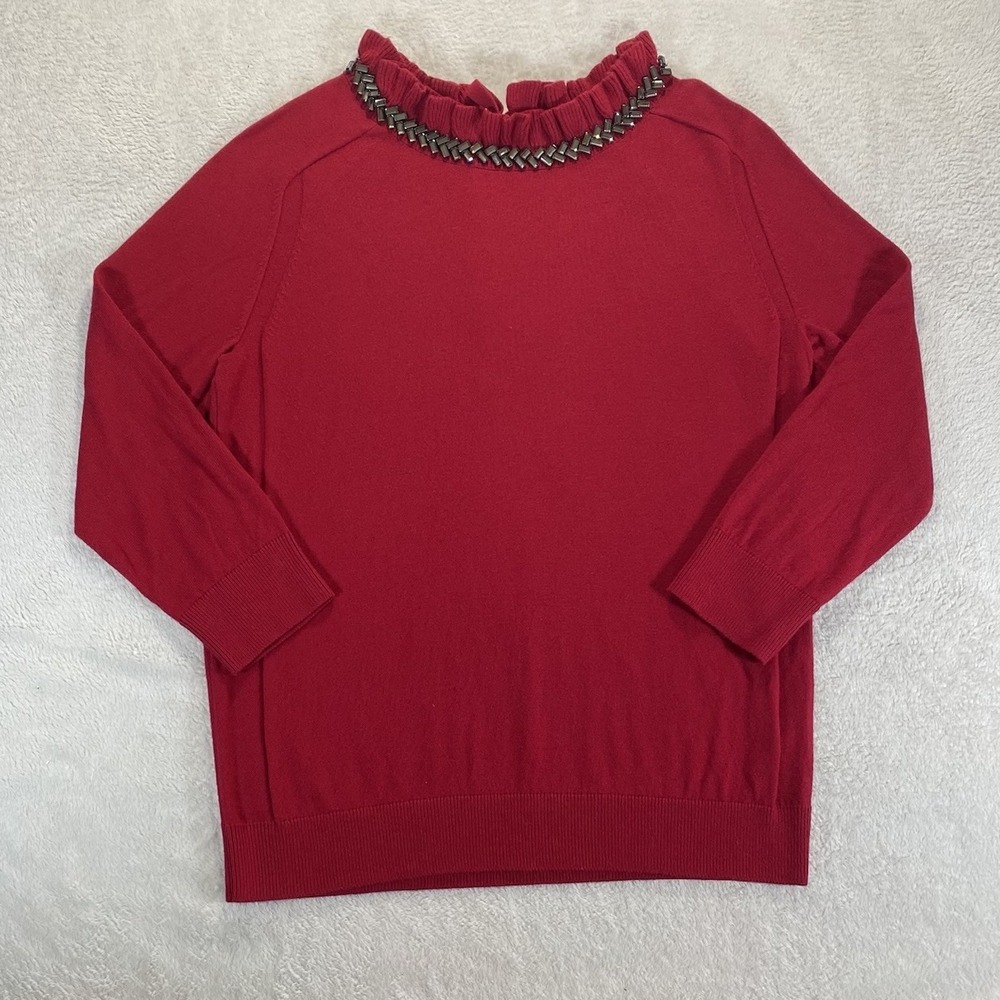 RSVP By‎ Talbots Sweater S Red Ruffle Beaded Whimsygoth Dark Academia